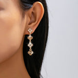 Graduated Clover Rhinestone Dangle Drop Earrings | 80E62642: GOLD