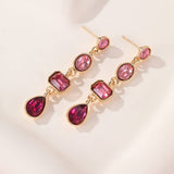 4 Tier Drop Layer Rhinestone Earrings | 40E527: FUCHSIA