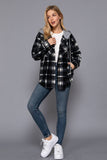 Long Sleeve Plaid Button Down with Hoodie Fleece Jacket: BLK-black/ivory / L