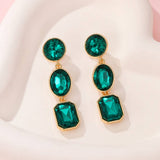 Triple-Drop Layer Emerald Rhinestone Earrings|40E526: EMERALD
