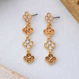 Graduated Clover Rhinestone Dangle Drop Earrings | 80E62642: GOLD