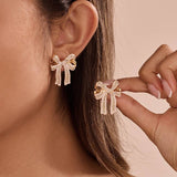 CHARMING RHINESTONE BOW EARRINGS | 40E524: OFF WHITE