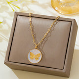 Paperclip Chain Butterfly Enamel Pendant Necklace | 80N93789: GOLD